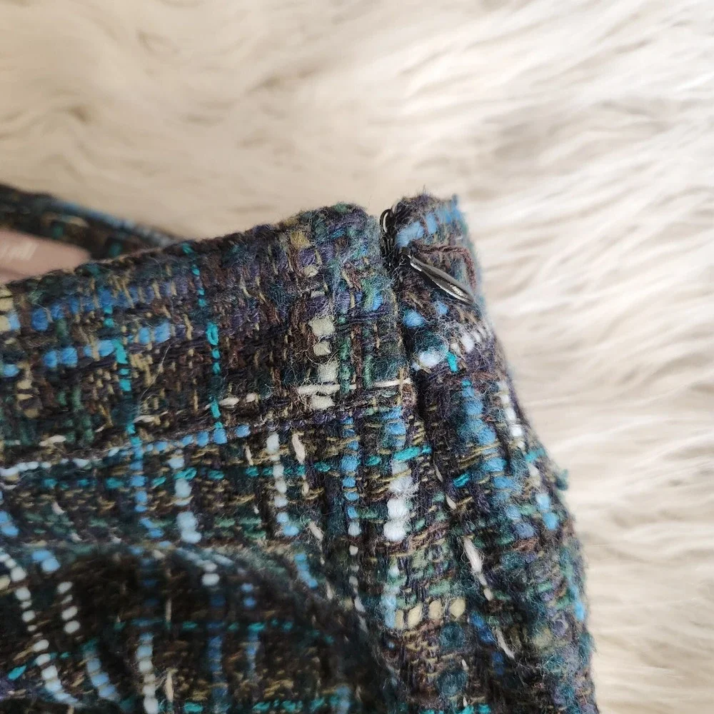 J. Jill Tweed Skirt 4 Petite Pencil Mini‎ Knee Lined Heather Blue Office Work